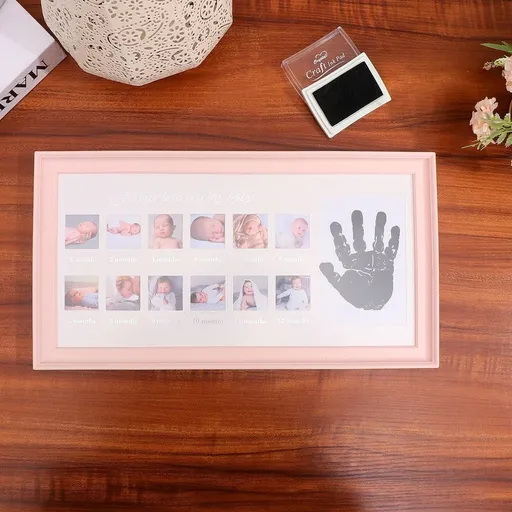 1Pc Pink Growth Record Photo Frame with Handprint and Footprint Keepsake