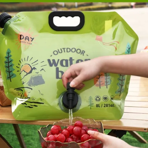 8L Foldable Water Bag with Spigot, 281Oz Portable Outdoor Drinking Water Container for Camping Hiking Picnic Emergency Storage