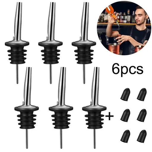 6-Piece olive oil pouring port, Stainless Steel Oil Wine Liquor Bottle Pourers Dispenser with Cap Stopper oil bottle nozzle, stainless steel oil pouring nozzle