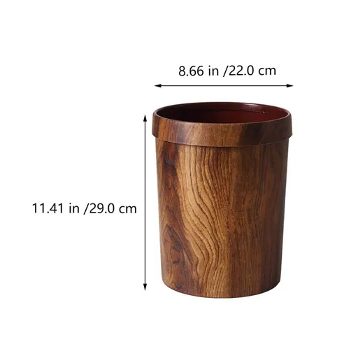Wood Grain Waste Basket Round Plastic Trash Can Farmhouse Garbage Can with Pressing Ring Household Rubbish Bins 22 * 29cm