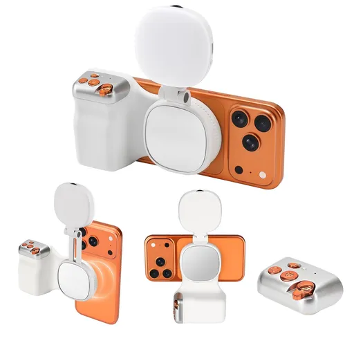 Magnetic Phone Camera Grip, Fun Shot Magnetic Camera Grip & Selfie Light for iPhone & Android with Wireless Shutter Button, Creator Kit for TikTok/Selfies/Photography/Video(White)