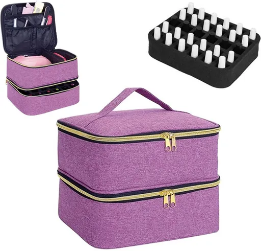 Nail Polish Case Organizer - Nail Case Bag - Nail Technician Bag - Nail Polish Carrying Case - UV Gel Polish Lamp Storage - Beauty Case - Suitable for 30 Bottles - Nail Art Storage - Nail Art - With Removable Dividers - For All Nail Polish Supplies -