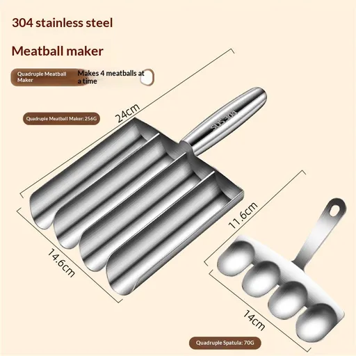 Meatball Maker Tool, 304 Stainless Steel Kitchen Manual Non Stick Meatball Maker, Portable Meatball Spoon Ball Maker Kitchen Restaurant Must Have Meatball Making Set，Home Cooking Tools (4-channel)