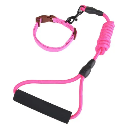 Zichen Dog Nylon Running Leash Collar Set Pink 1.0 round rope +2.0 collar