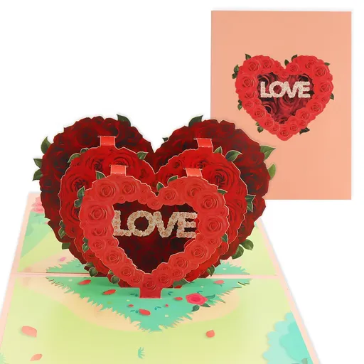 Valentine Card,3D Rose Love Greeting Cards 5” x 7”,Romantic Love Cards for Her, Signature Romantic Card Anniversary