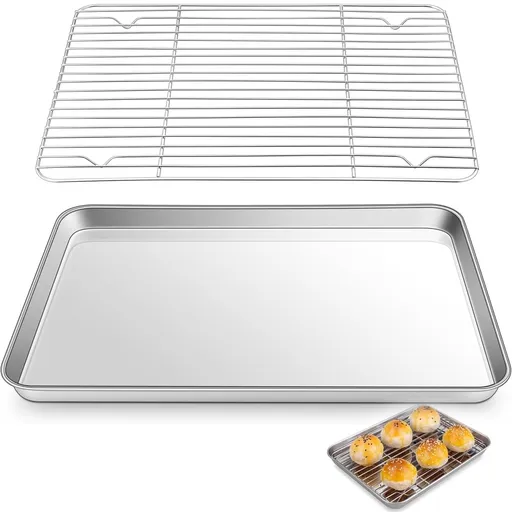 Baking Sheet With Cooling Rack, Half Sheet Pan With Wire Rack Set, Oven Baking Tray and Rack Set,15.75x11.8inch,Non Toxic & Easy Clean,Heavy Duty 9"