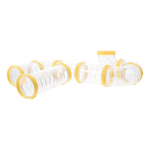 Transparent Yellow Hamster Tubes Set with Curved Tunnel Connectors for Small Animals Cage Exercise Accessories