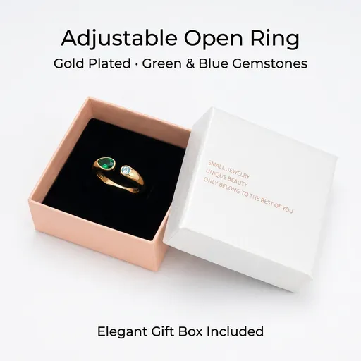 Adjustable Birthstone(May) Open Ring Set 18K Gold Plated Stainless Steel Minimalist Dainty Stackable Gemstone Rings Personalized Jewelry Gift Box Included Everyday Wear Gift
