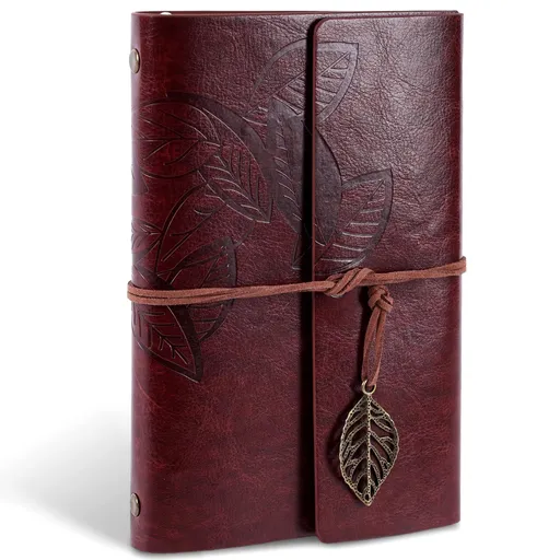 Leather Writing Journal, Refillable Travelers Notebook 75 Sheets Blank Paper Vintage Travel Daily for Teen Women Men Gifts Brown