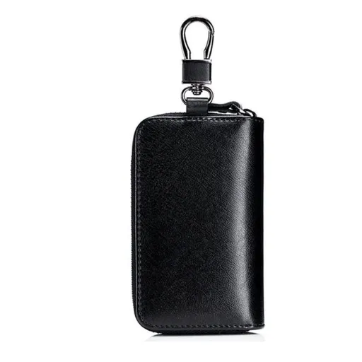 Large Zipper Leather Car Key Case, Key Holder Key Organizer Wallet, Womens Premium Leather Car Key Holder Bag Keychain Case Wallet (Black)