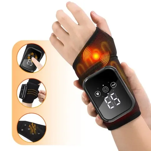 Heated Wrist Massager with Infrared Therapy - 3 Heat & 3 Vibration Levels, Rechargeable, Ergonomic Design