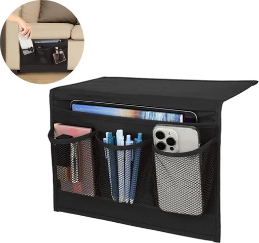 Bedside Pocket - Bed Organizer - Sofa Organizer - Bed Storage Compartment - Storage Bag for Bed or Sofa - Nightstand for iPad & Magazines - Magazine Organizer - Storage Case - Nightstand - Bedroom Accessory - for Bed or Sofa - Black