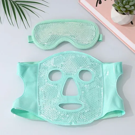 Gel Bead Hot & Cold Facial Mask & Eye Mask Set, Cooling and Heating Pack for Face and Eye Relief—Green