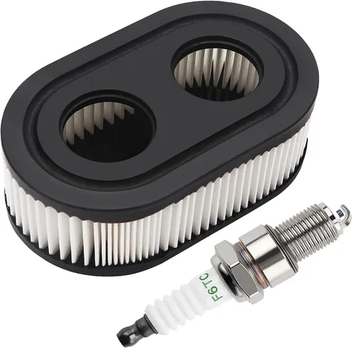Lawn Mower Air Filter And 1x Spark Plug - Air Filter for Lawn Mowers - Air Filter Cleaner Cartridge - Air Filter Cartridge Replacement for 593260 Walk-Behind Mower, Compatible with Briggs & Stratton Engines 798452 - 593260/798452