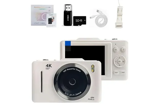 Digital Camera 4K Vlogging Camera for Photography with 32GB Card 48MP Portable Digital Camera with 16X Zoom - White