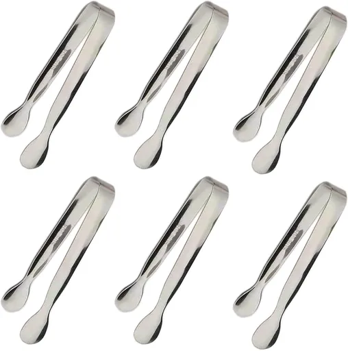6PCS Ice Tongs Mini Sugar Tongs 4.25Inch Stainless Steel Kitchen Utensils Set,Small Serving Tong and Tiny Kitchen Tong for Appetizers,Tea Party, Coffee Bar, Desserts by (Silver)