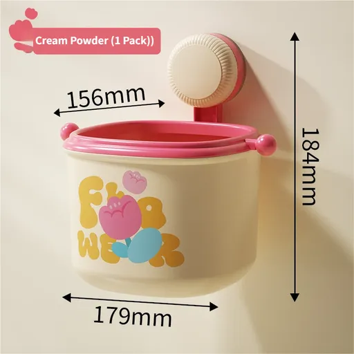 Cream Powder Cute Suction Cup Wall-Mounted Trash Bin with Bag Press Ring and Wide Opening - Multifunctional Organizer & Waste Basket for Office Living Room And Bedroom