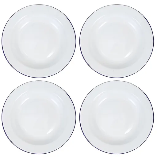 White Enamel Plates 22cm Flat Edge Food Trays for Casual Meals and Formal Dinners 4pcs