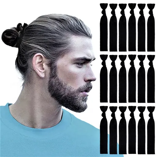 100pcs Men Hair Tie For Man Bun.Man Bands Hair Ties For Mens Long Hair Elastic Fabric Hair Ties Knotted Black Ribbons Knot Men's Ponytail Holders Guys (Black-100pcs)