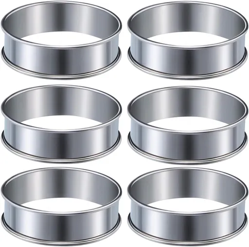 Muffin Rings - 6 Pieces - Cake Rings - Stainless Steel - Round - Non-Stick - Double Curled Edge - Scone Rings - Mousse Ring Cake Mold - Cake Rings - Baking Molds - Suitable for Cakes, Pastries, Cookies and Sandwiches - 8.5*2.5cm - Silver