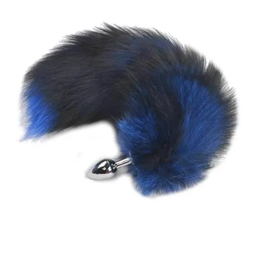 House Of Dasein Fox Faux Fur Tail Metal Anal Stainless Steel Butt Plug Bdsm - Blue