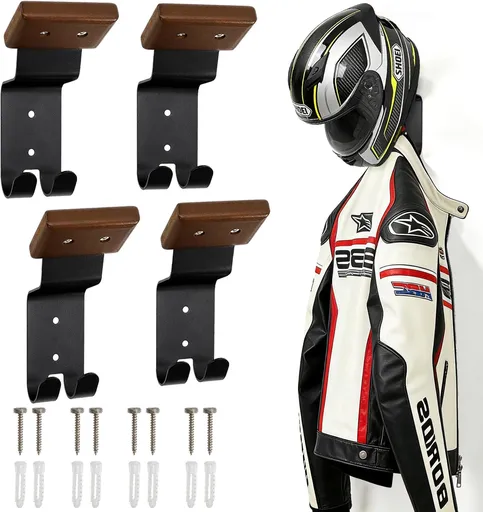 4 Pack Motorcycle Helmet Wall Mount, Helmets Holder with Double Key Hook, Hanger Gear Rack for Bike Baseball Tactical Football Skiing Accessories