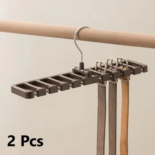 Multi‑Hole Belt Organiser Hanger,10‑Slot Closet Storage Rack for Ties Scarves Belts,Brown 2‑Pack,Space‑Saving Household Accessory,Christmas Halloween Home Organisation Gift