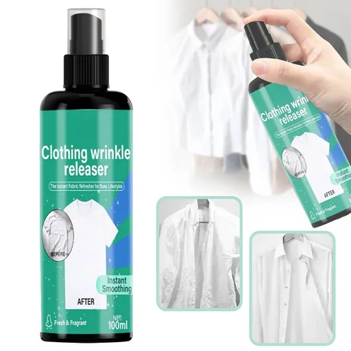 Instant Wrinkle Releaser Spray 100ml – Anti-Static Fabric Smoother, No-Iron Clothing De-Wrinkle Spray for Home & Travel, Gentle Quick Care for Shirts, Dresses & Most Fabrics