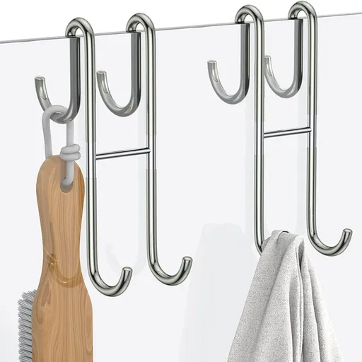2 PCS Simtive Shower Door Hooks Towel Hooks for Bathroom Frameless Glass Shower Door, Shower Squeegee Hooks, Silver