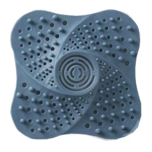 Silicone Drain Strainer, Hair-Catching Filter Mat for Bathroom and Kitchen Sinks and Drains—Blue