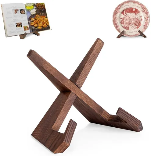 6.5-Inch Folding Wooden Plate Stand, X-Shaped Display Holder for Plates, Books and Cookbooks