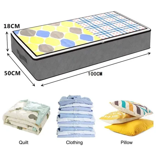 Bed Bottom Storage Bag Non-woven Fabric Sealed Dark gray transparent cover two portable Bed Storage Bag-Four Pack