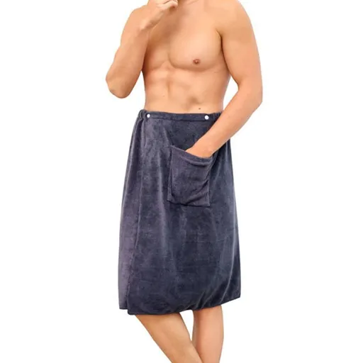Men's Adjustable Body Wrap Towel Soft Wearable Bath Robe After Shower Terry Cloth Spa Towel with Pocket for Gym Sauna Dorm Room Travel 27.56 x 55.12 Inches