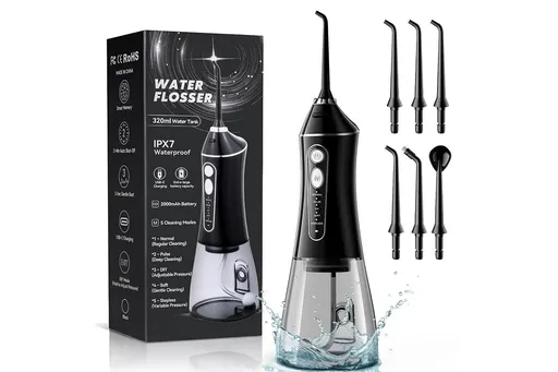 Water Dental Flosser Pick for Teeth 5 Modes Cordless Portable 320ML Larger Tank Water Teeth Cleaner IPX7 Waterproof Flossing Cleaning Picks for Home Travel