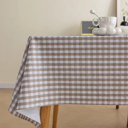 80 x 139 CM Khaki Checkered Waterproof & Oil-Proof PVC Tablecloth - Modern Wipeable Rectangular Table Protector, Scratch and Heat Resistant for Indoor & Outdoor Use