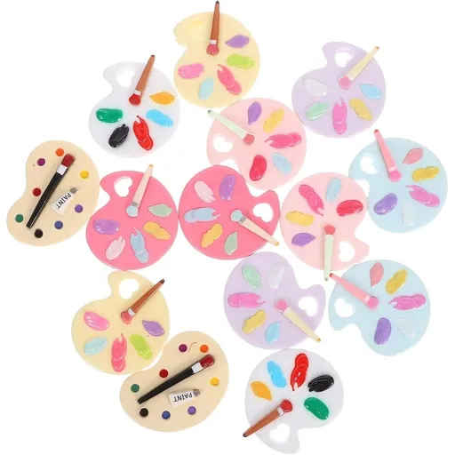 Mini Resin Paint Tray Pendant Charm 14pcs for DIY Hair Clip and Phone Case Decoration Cute Cartoon Flatback Design