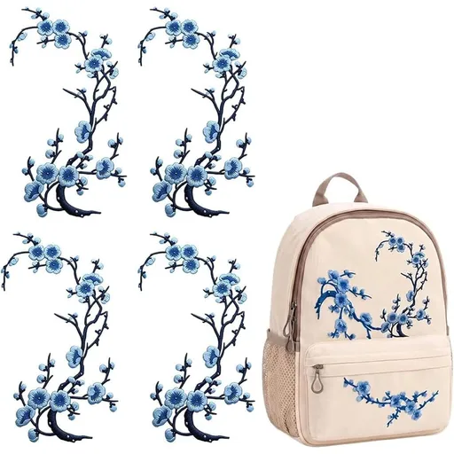 Cherry Blossom Patches, Embroidered Iron on Or Sew on Flower Applique with Branch Design for Backpack, Jacket, Jeans, Tote Bag, Dress and DIY Decoration