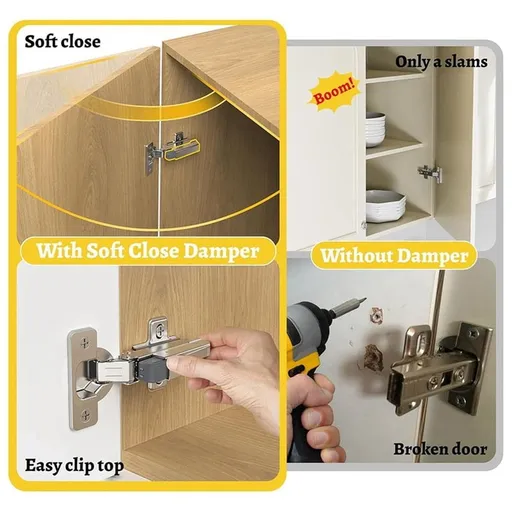 15 Pack Soft Close Motion Damper Mechanism for Full Overlay Hinges, Smooth Slow Straight-Arm