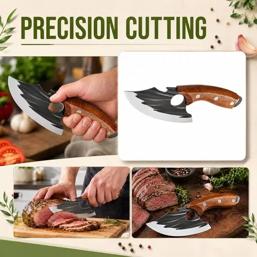 Manual Slicing Knife Set with Utility Single Hole Curved Boning Knife Metal Construction for Meat Vegetables Ergonomic Handle Labor Saving Kitchen Tool Set Silver