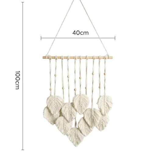 White 40*100cm Handmade Macrame Leaf Wall Hanging - Cotton Boho Tapestry, Machine Washable, - Nordic Style Decor for Bedroom, Living Room, Nursery