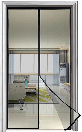 Magnetic insect screen for doors and windows - Insect screen - with tension straps - with magnetic curtain - Mosquito-repellent - for hallways, doors, windows, and patios - Easy to install - Black - 100 x 210 cm