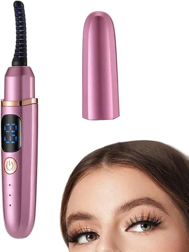 Heated Eyelash Curler, Electric Lash Curler with 3 Temperature Settings, USB Rechargeable, LED Display, Long-Lasting Curl for Home and Travel, Pink