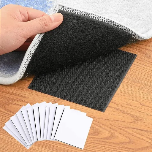 Invisible sofa cushion holder Rug Anchors Carpet Hook and Loop Non-Slip Mat Anti-Skid Stickers Square (10PCS, Black)