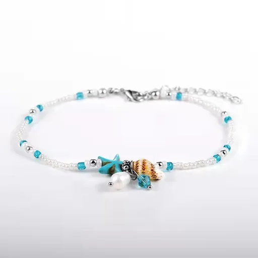 Turquoise Anklet Multilayer Beads Anklet Bracelet Set Handmade Beach Foot Accessories for Women and Teen Girls