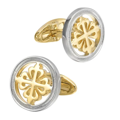 Dignified Silver Color Cufflink Stainless Steel Round Cufflinks for Cuff Links Elegant (2pcs Silver and gold)