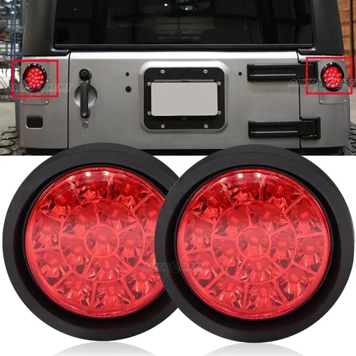 2X red 4-inch round 16 LED trailer tail lights, truck brake lights, waterproof ABS rubber