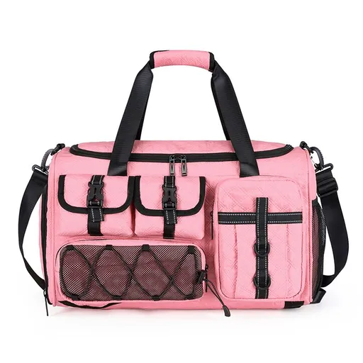 Sports Gym Duffel Bag 48x28x30cm with Shoe Compartment Wet Dry Separation - Pink