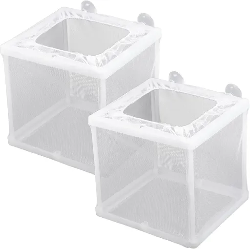 2 Pack Fish Incubator Mesh Box Aquarium, 6.3" x 5.51" x 5.91" Breeder Box for Fish Tank White Nylon Mesh Fishes Breeder Boxes for Aquarium Juvenile Fishes Separation Net Fry Hatchery with Suction Cups