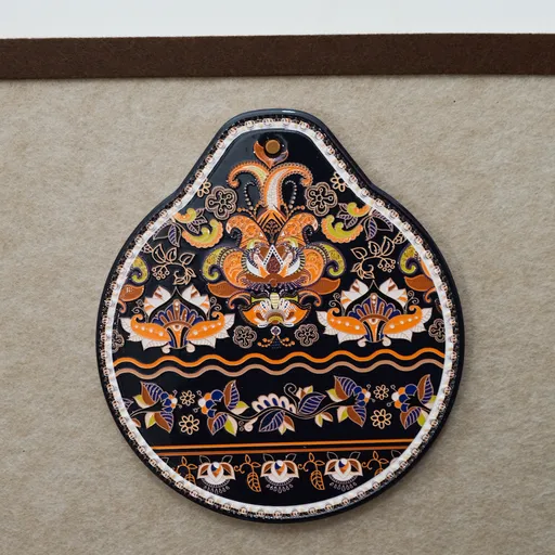 Orange-black Set of 4 Embossed Ceramic Paddle Mats - Assorted Bohemian Pattern Heat Resistant Pads