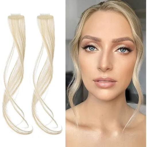 Artrylin 2Pcs Long Side Air Bangs, Clip-in Side Air Bangs,Wavy Curly Clip in Bangs Front Side Bangs for Women Daily Use ,Set Long Temples-Cool Light Blonde